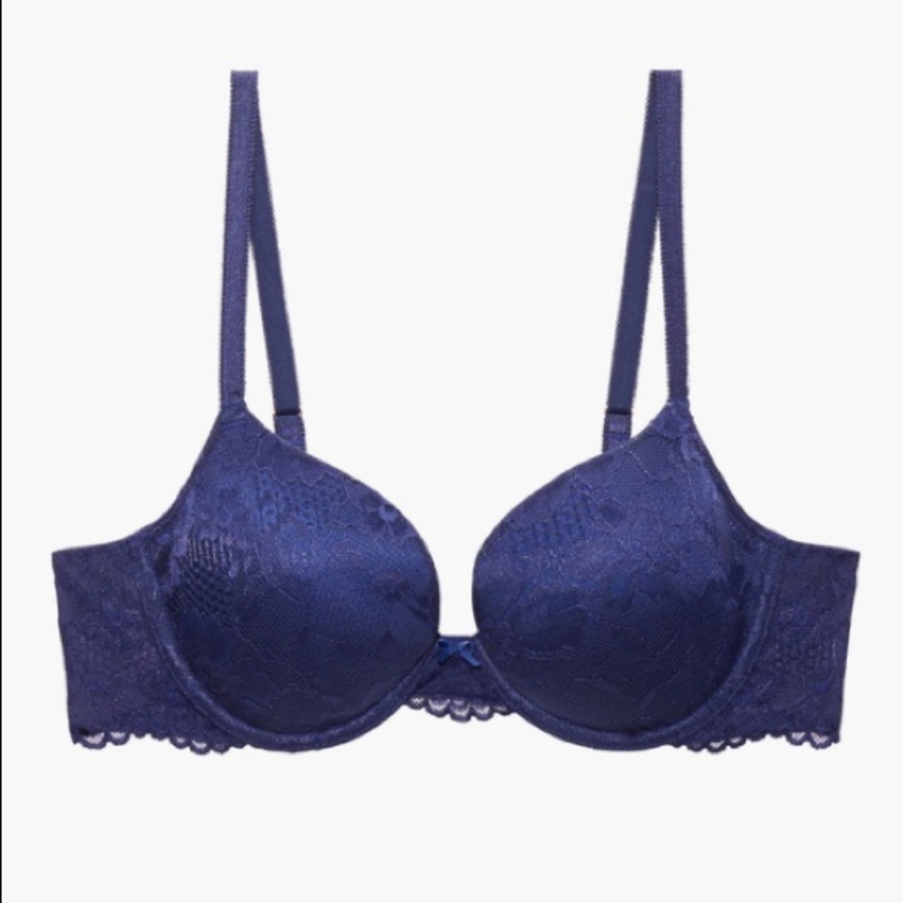 Savage X Fenty Navy Blue Allover Lace T-Shirt Bra